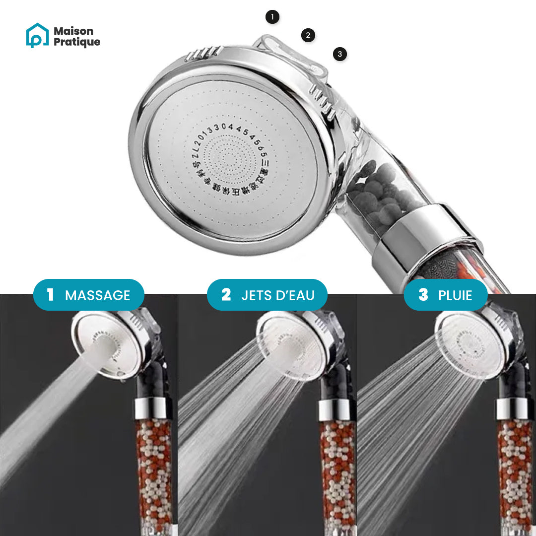 Pommeau de douche Spa | 3 fonctions | Billes éco-thermales mixtes