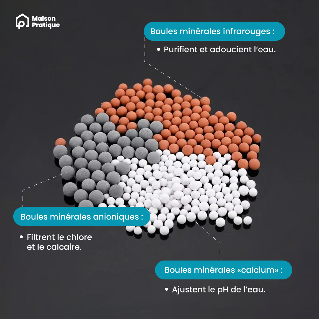 Pommeau de douche Spa | 3 fonctions | Billes éco-thermales mixtes