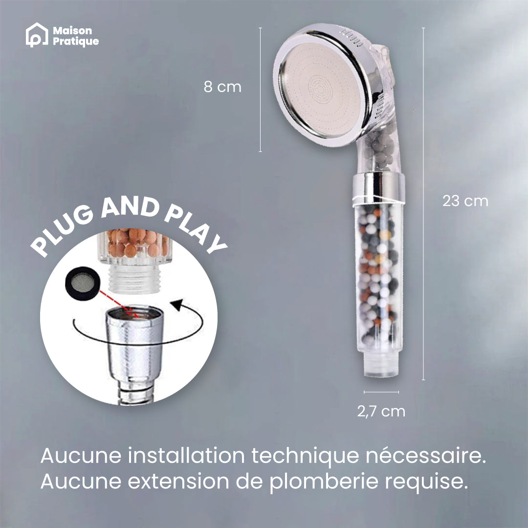 Pommeau de douche Spa | 3 fonctions | Billes éco-thermales mixtes