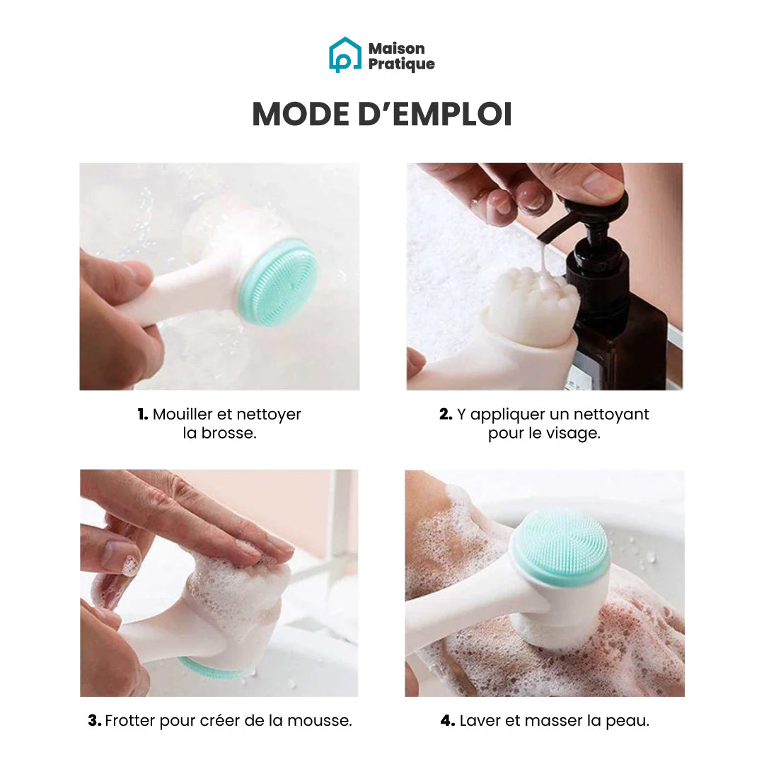 Brosse manuelle nettoyante et exfoliante pour le visage | 2-en-1