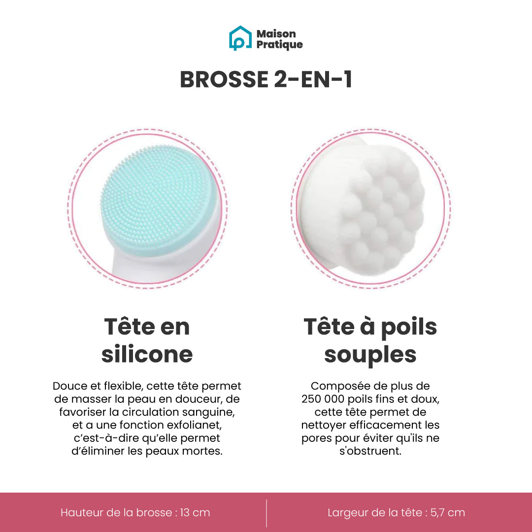 Brosse manuelle nettoyante et exfoliante pour le visage | 2-en-1