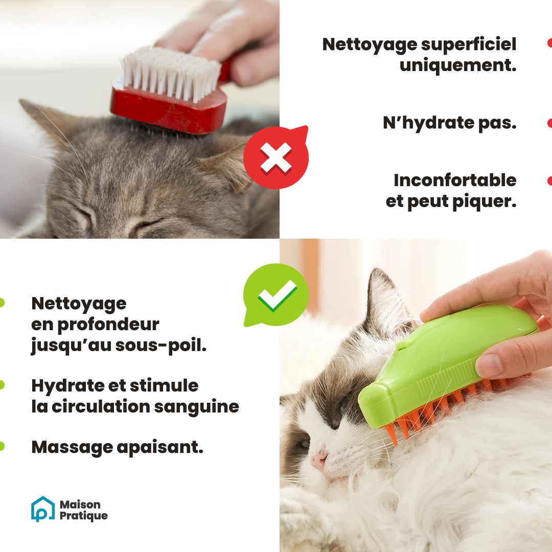 Brosse anti poils à vapeur 2-en-1 | Chiens & Chats