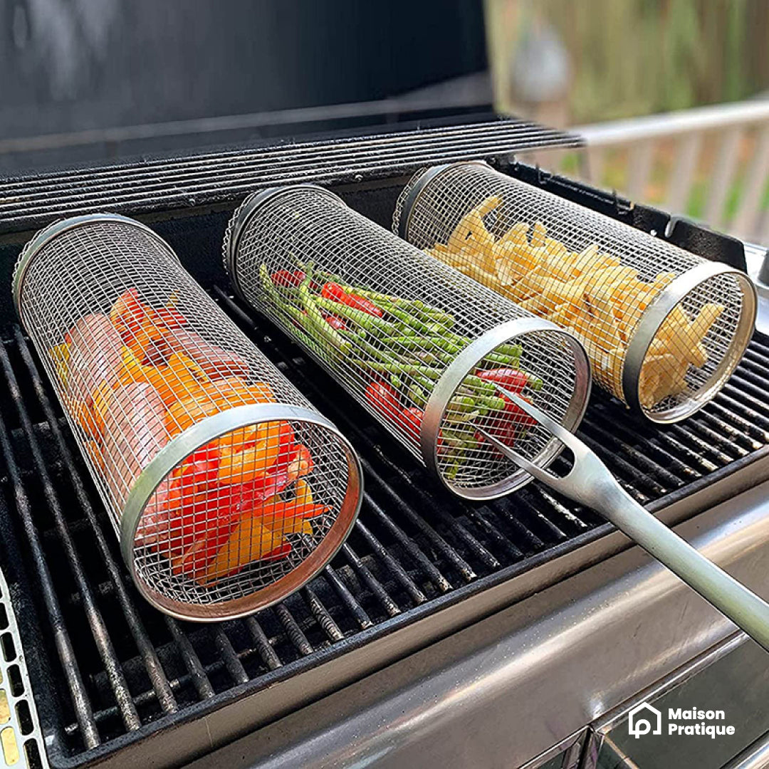 Panier à grillades roulant pour Barbecue | Acier inoxydable